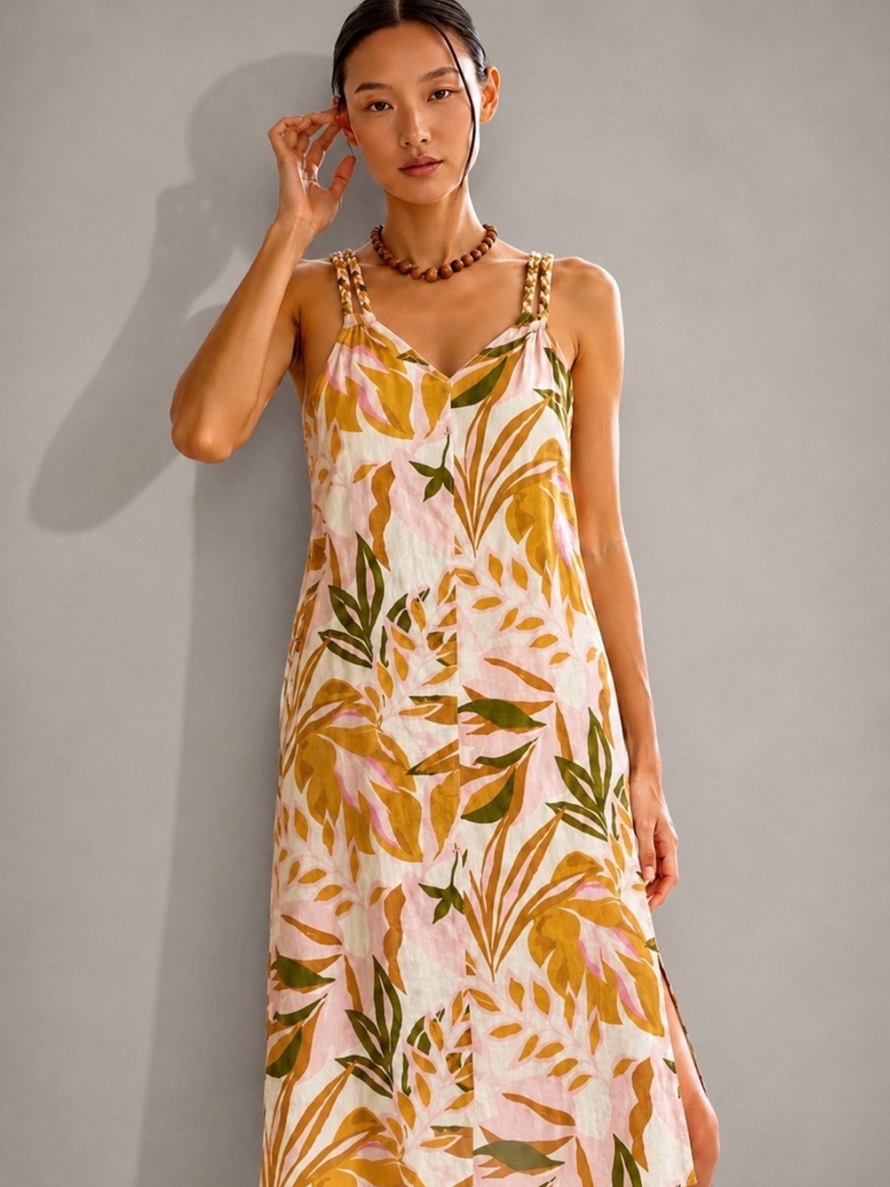 Anthropologie C&C California Tropical Print Linen Midi Dress Size M - Picture 1 of 10